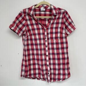 Columbia Red Plaid Button Down Short Sleeve Casual Top S